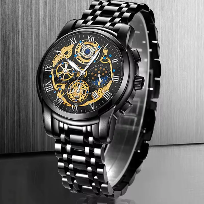 LIGE Men’s Watches Casual Luxury Big Dial Chronograph Waterproof Sports Stainless Steel Moon Phase Quartz Man Wrist Watch Clocks