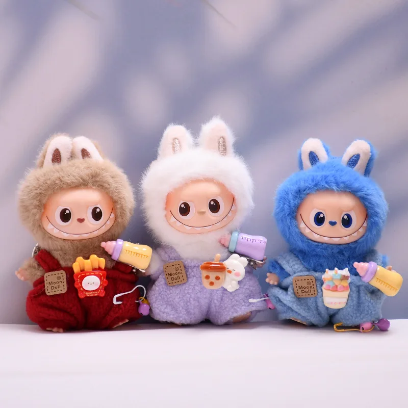 

For 10cm 4th Gen Labubu Heart Code Plush Keychain Milk Bottle Suspender Pants Vinyl Doll Clothes