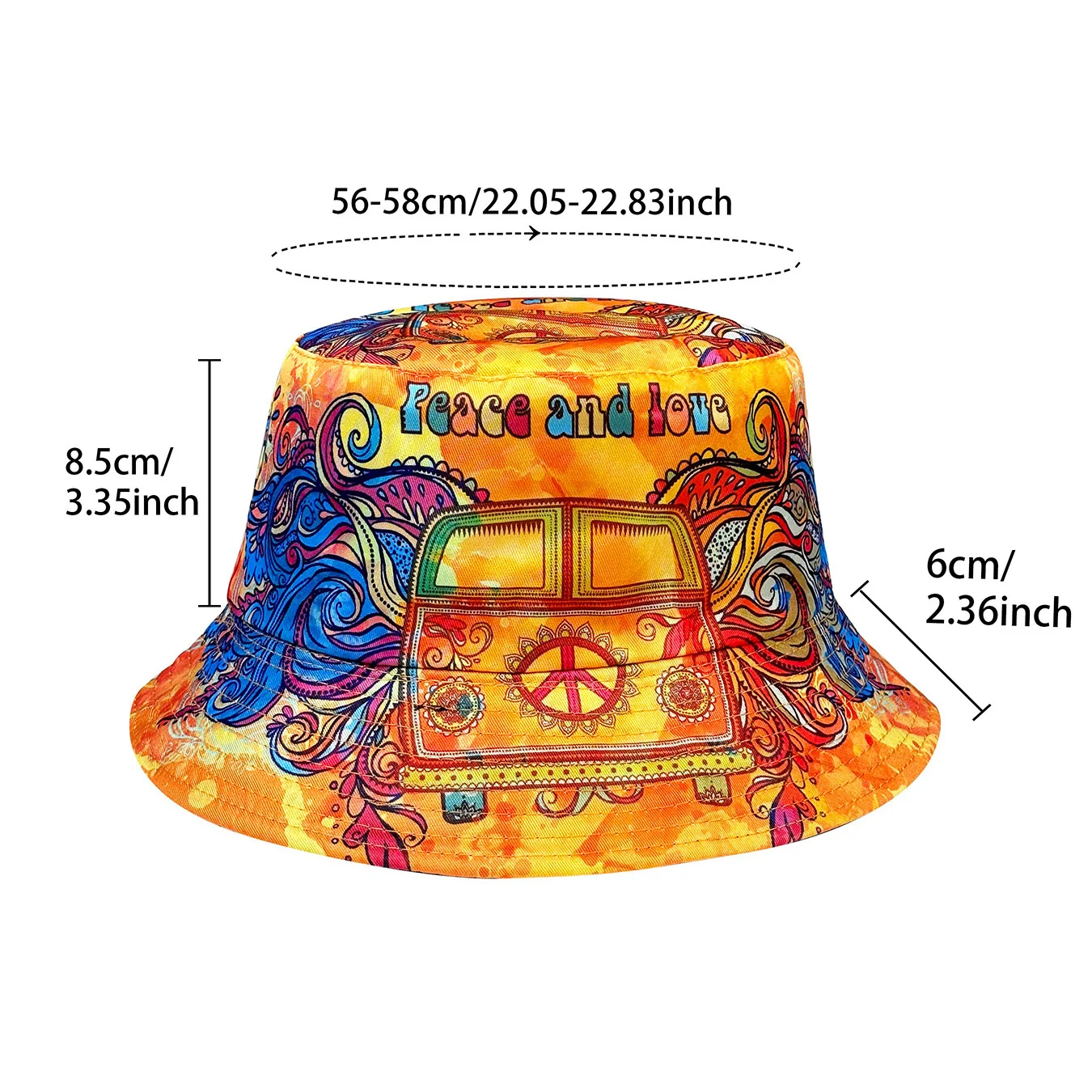 Peace and Love Colorful Fisherman Hat, a Reversible Sun Hat, Foldable Stylish Bucket Hat, Colorful and Trendy, a Bucket Hat Suitable for All Seasons, Perfect for Casual Wear and Outdoor Beach Trips, Parties, and Adventures
