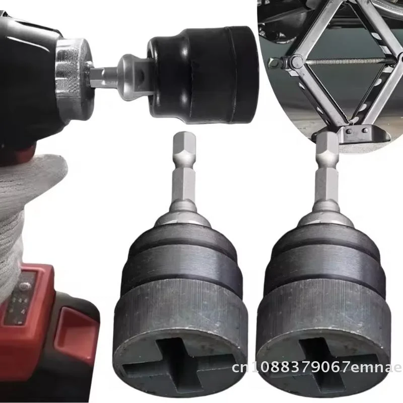 Universeller Scherenwagenheber-Adapter aus Chrom-Vanadium-Stahl für Elektro-Schlagbohrmaschine und Ratschenschlüssel, Autoheber-Zubehör