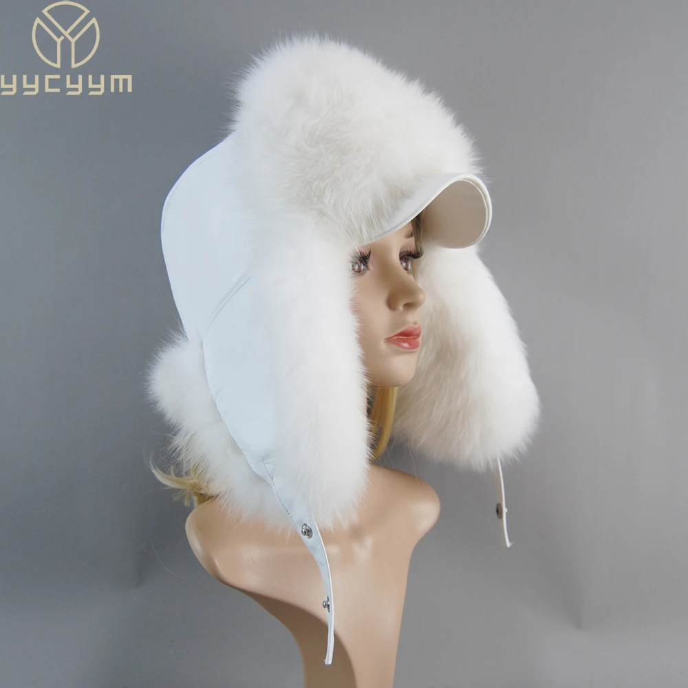 2024 Winter Women Genuine Real Fox Fur Hat 100% Natural Real Leather Cap Casual Warm Soft Russia Lady Real Fox Fur Bomber Caps