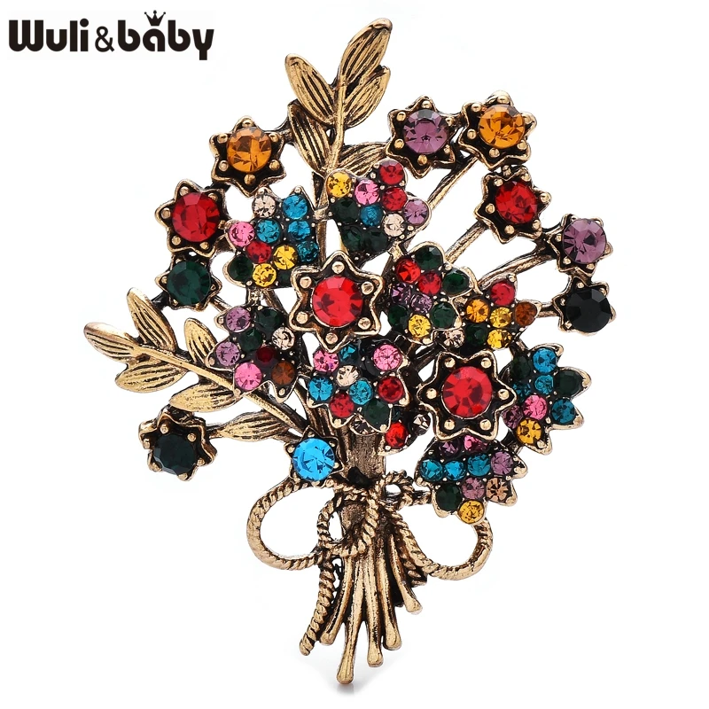 

Wuli&baby Vintage Flowers Banquet Brooches For Women Lady 2-color Rhinestone Plants Office Casual Brooch Pins Gifts