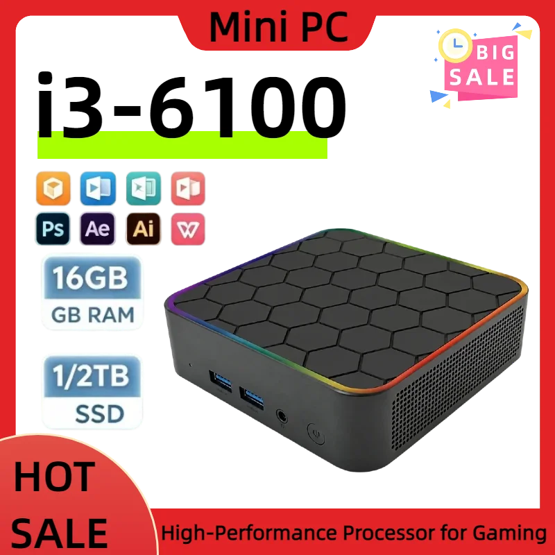 New Powerful Compact Mini PC Core i3-6100 16GB RAM 1/2TB SSD WiFi 6, BT5.2, 4K Ultra HD, for Office Gaming & Study