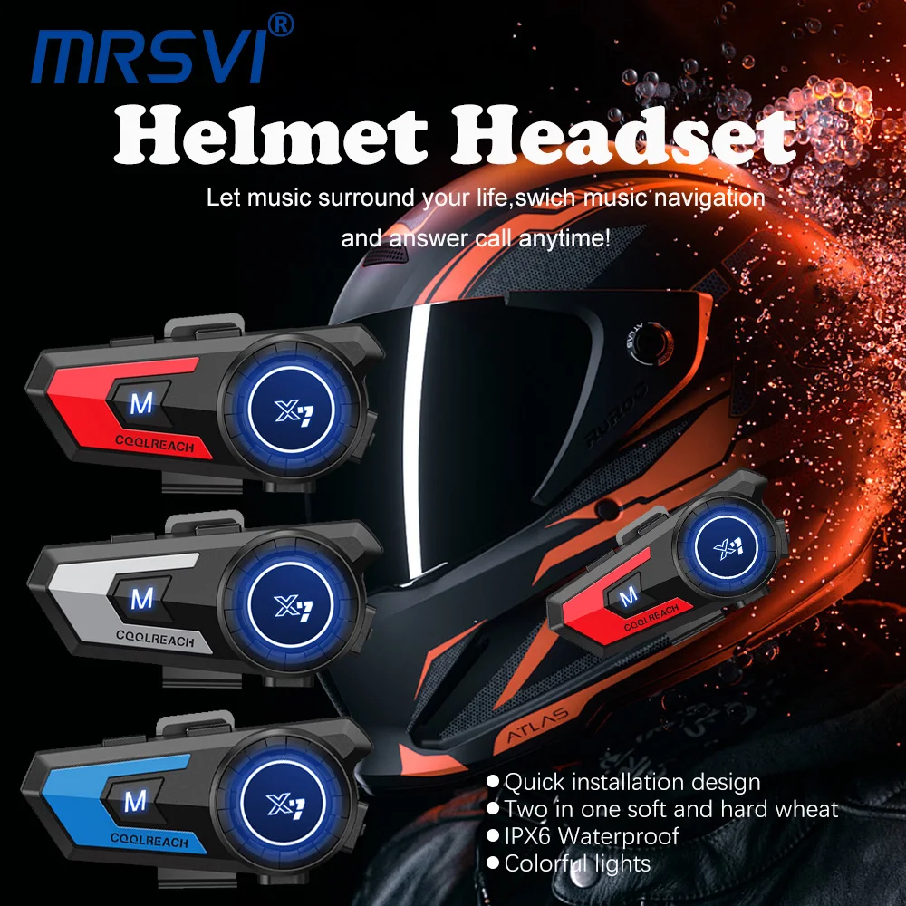 MRSVI X7 Moto Helmet Headset Bluetooth Waterproof Wireless Earphone Stereo Noise Reduction Motorcycle Accessories