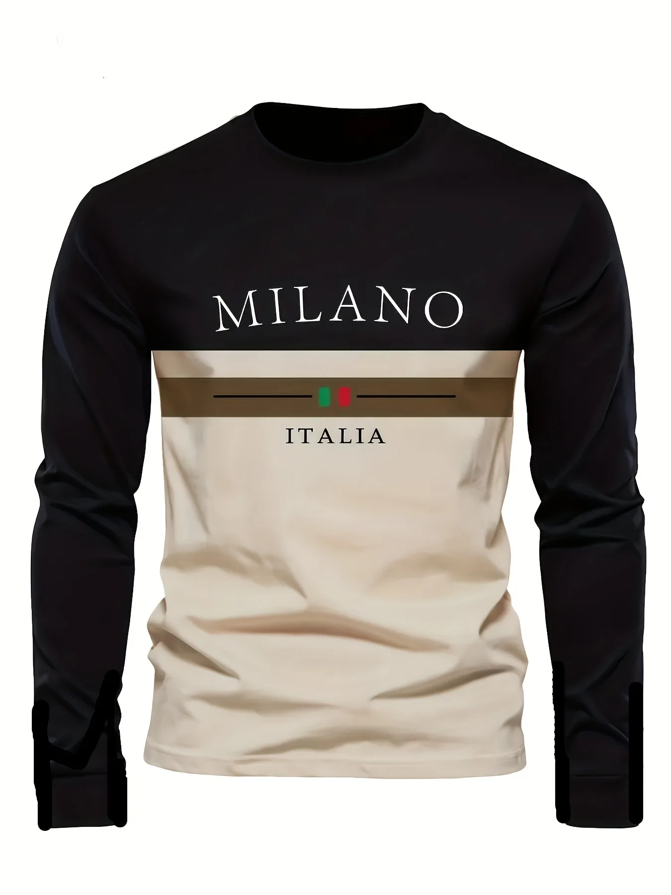 Milan Letter Print Men's Casual Fashion Long Sleeve T-Shirt Perfect for Spring and Fall Daily Outdoor Fashion Wear