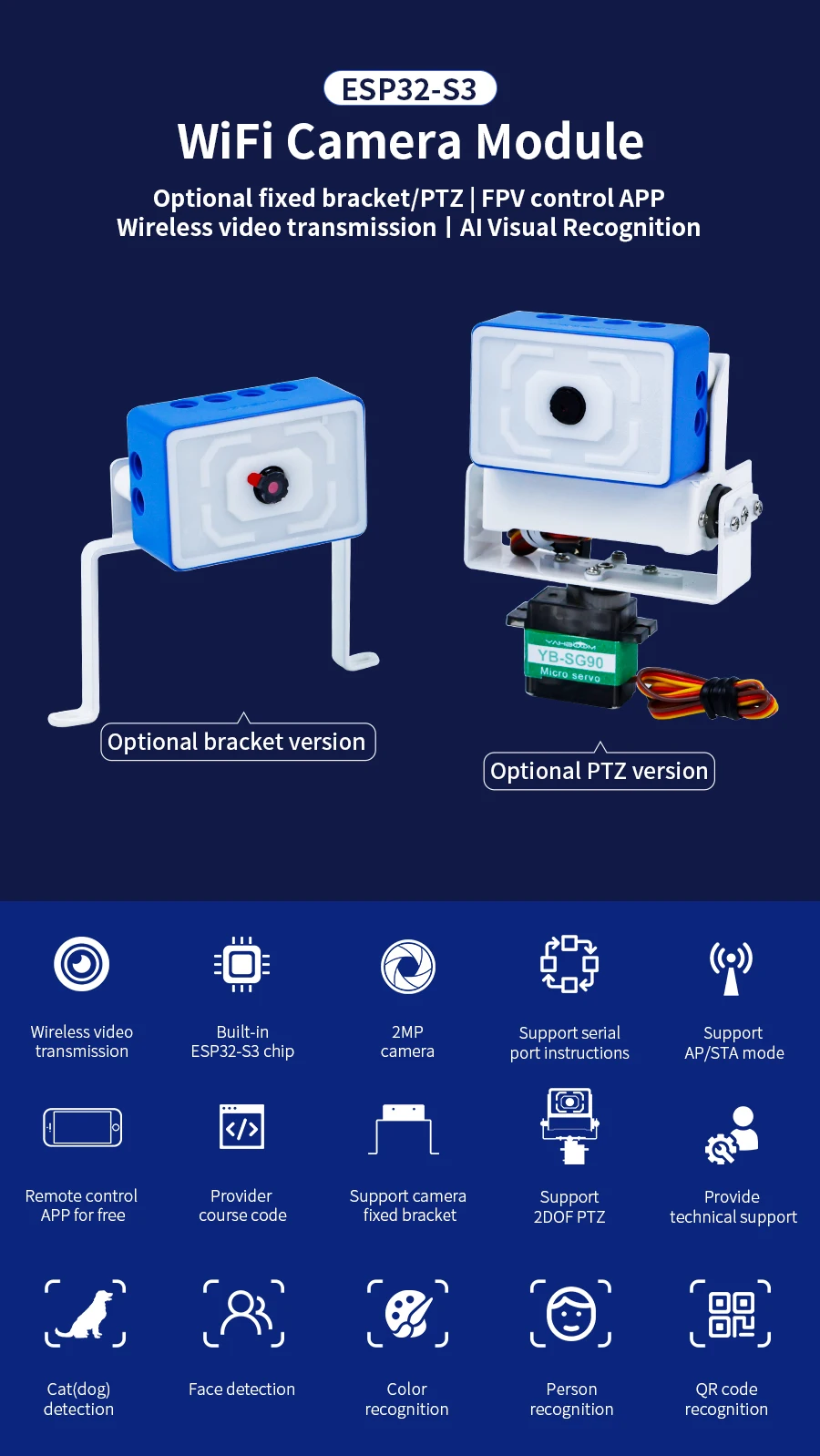ESP32-WLAN-Kameramodul mit ESP32-S3-Chip und 2 MP-Kamera mit serieller Kommunikation, unterstützt ROS1 ROS2 für Micro:bit Roboterauto – Detail 8