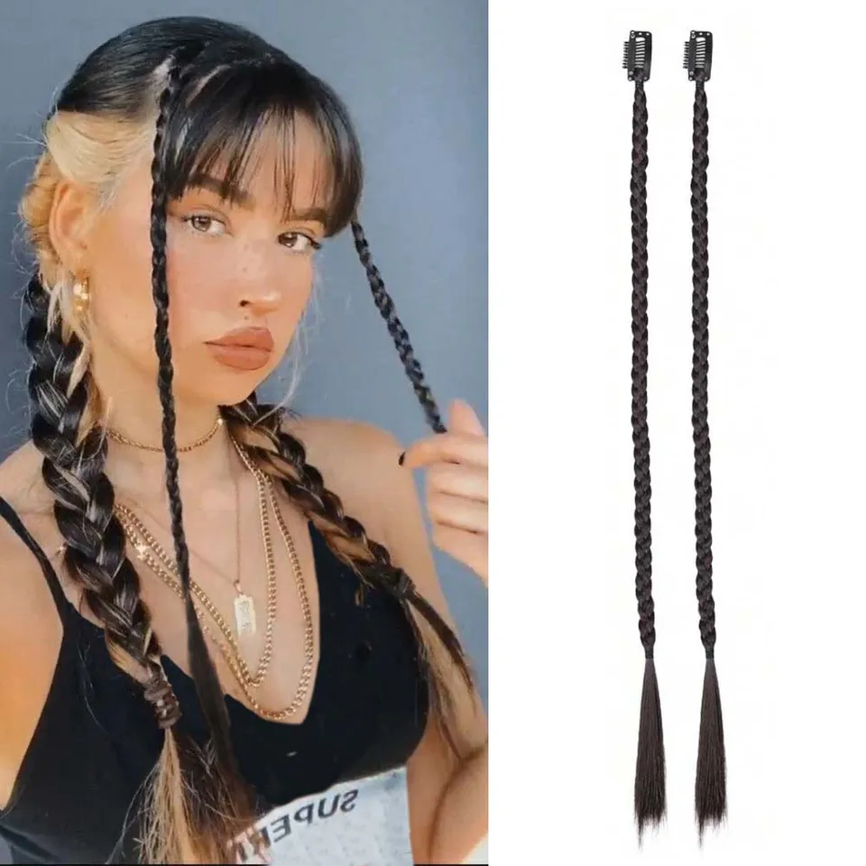 2 piezas de extensión de trenzas caja de 18 pulgadas, clip, estilo boho, fibra de alta temperatura para fiestas y K-POP