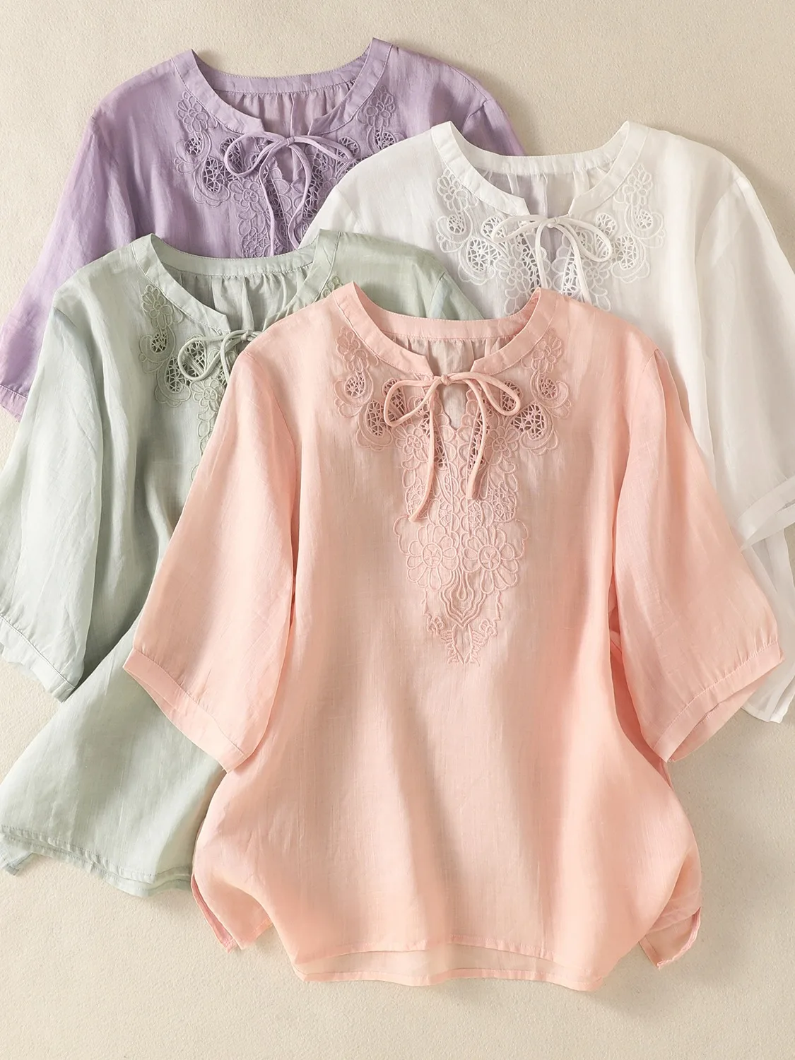 

Женский летний антивозрастной топ из хлопка и льна с вышивкой в стиле ретро, тонкий топ с поясом для занятий спортом