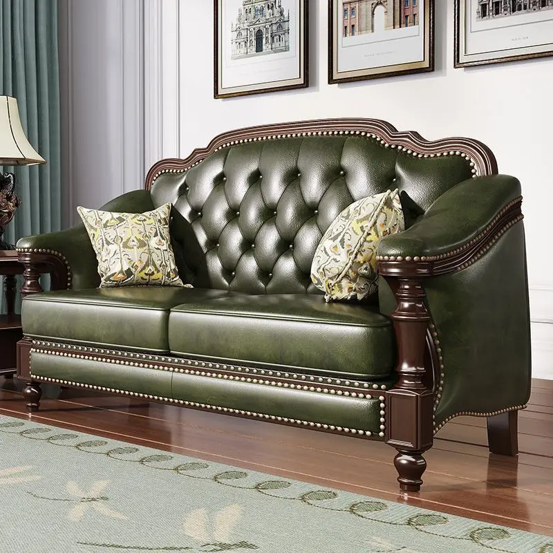 

Customizable American retro solid wood leather sofa