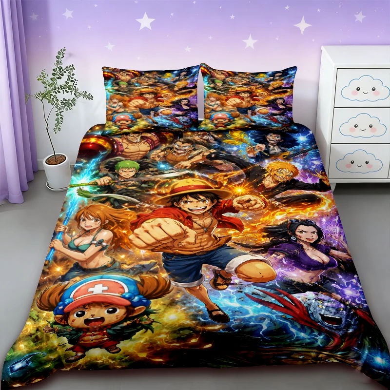 

Duvet Cover One Piece Kids Cartoon Luffy Bedding Set with 2 Pillowcases Soft and Cozy Bedroom Bed Decor Teens Boys Gifts best