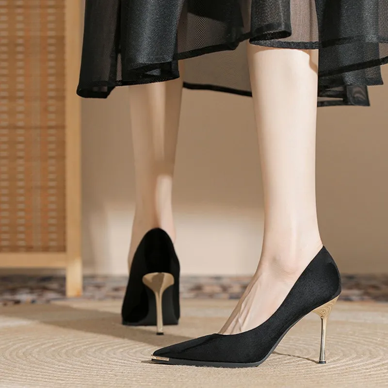 Black High-heeled Shoes Women\'s Fine-tipped Spring-autumn New-style Sequins Crystal Wedding Shoes Pointed-toe Sexy Shoe