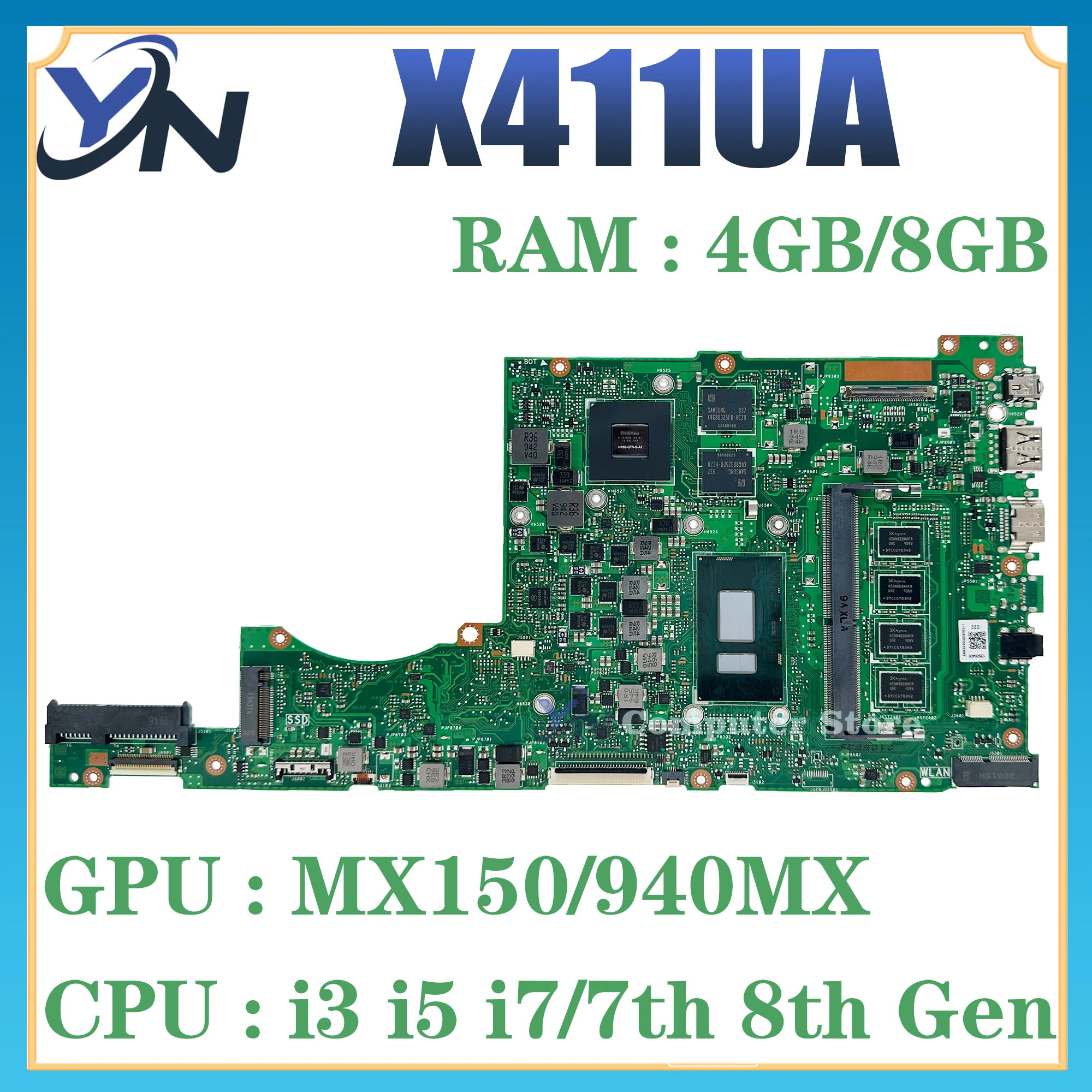 X411UN Mainboard S4000V X411UQ S4200V X411UF K411U A411U S4100V X411UV F411U X411U X411UNV Laptop Motherboard I3 I5 I7 100% OK