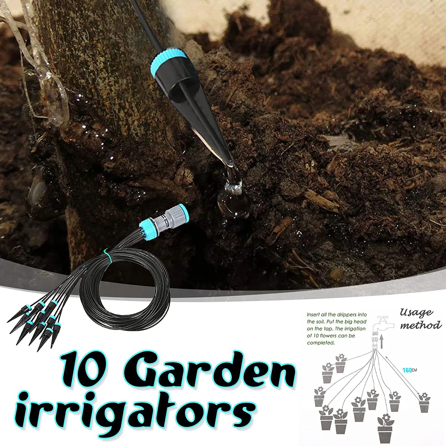 1 Set Automatisches Bewässerungssystem für den Innenbereich, Tropfbewässerungssystem mit 10 Bewässerungseinheiten, Garten- und Hofbewässerungskanne für – Detail 2