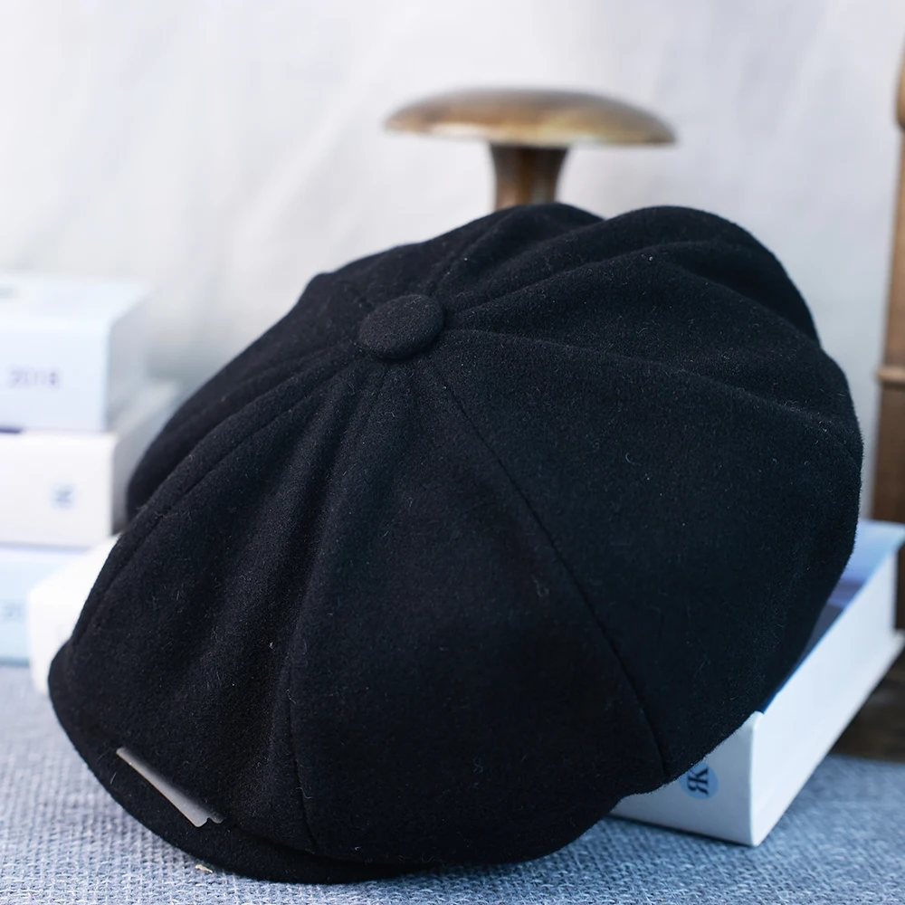 New Autumn Winter Black Men Classic Beret Retro British Newsboy Cap With Fake Razor Gatsby Woman Octagonal Hats BLM346