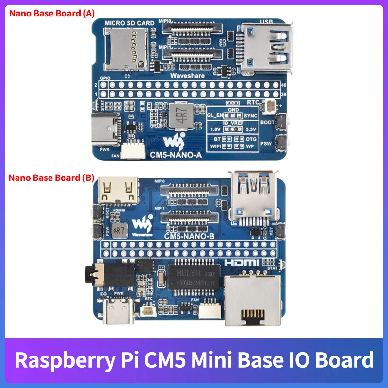 Raspberry Pi CM5 Mini Base IO Board Same Size as CM5 Nano Base Board (A) / (B) for Raspberry Pi Compute Module 5 Lite / EMMC