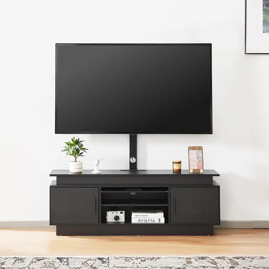 52 TV Stand with Mount for up to 75 in TVs Entertainment Center with Power Outlet LED Lights Height Adjustable TV Console with