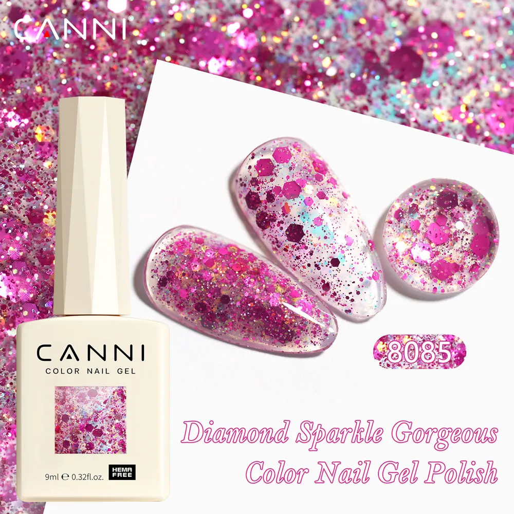 CANNI Nail Gel Polish HEMA TPO FREE 9ml EU Standard Soak Off UV LED Diamond Sparkle Sequin Gorgeous Color Semi Permanent Gel