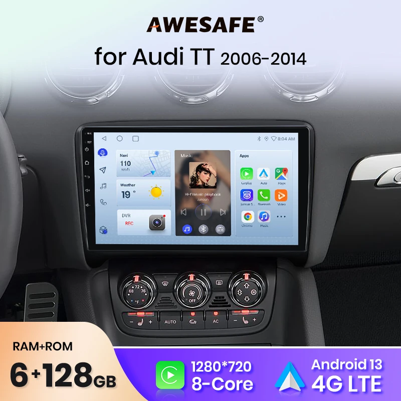 AWESAFE Car Radio For  Audi TT MK2 2006-2014  Multimedia Wireless  Carplay  Android Auto Stereo Autoradio FM RDS DSP