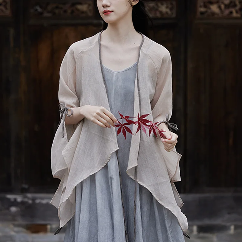 

Sun Protection Outerwear Carrying Incense Wood Simple Clean Belted Asymmetrical Cardigan Commute Style Thin Ultra Short Length