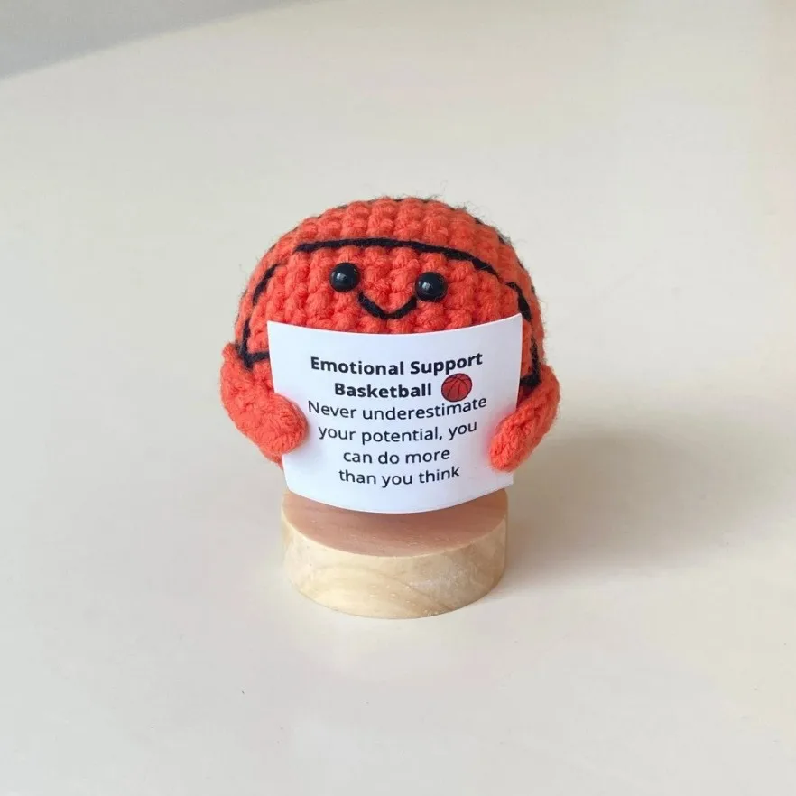 Crochet Positive Energy Golf Ball Doll With Card Home Room Decor Handmade Knitted Basketball Desktop Ornament Christmas Gifts