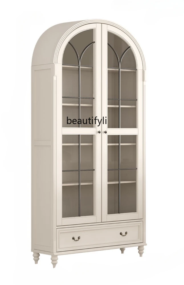 

Solid Wood American Arch French Retro Glass Door with Door Dust-Proof Bookcase Wine Cabinet Storage Cabinet