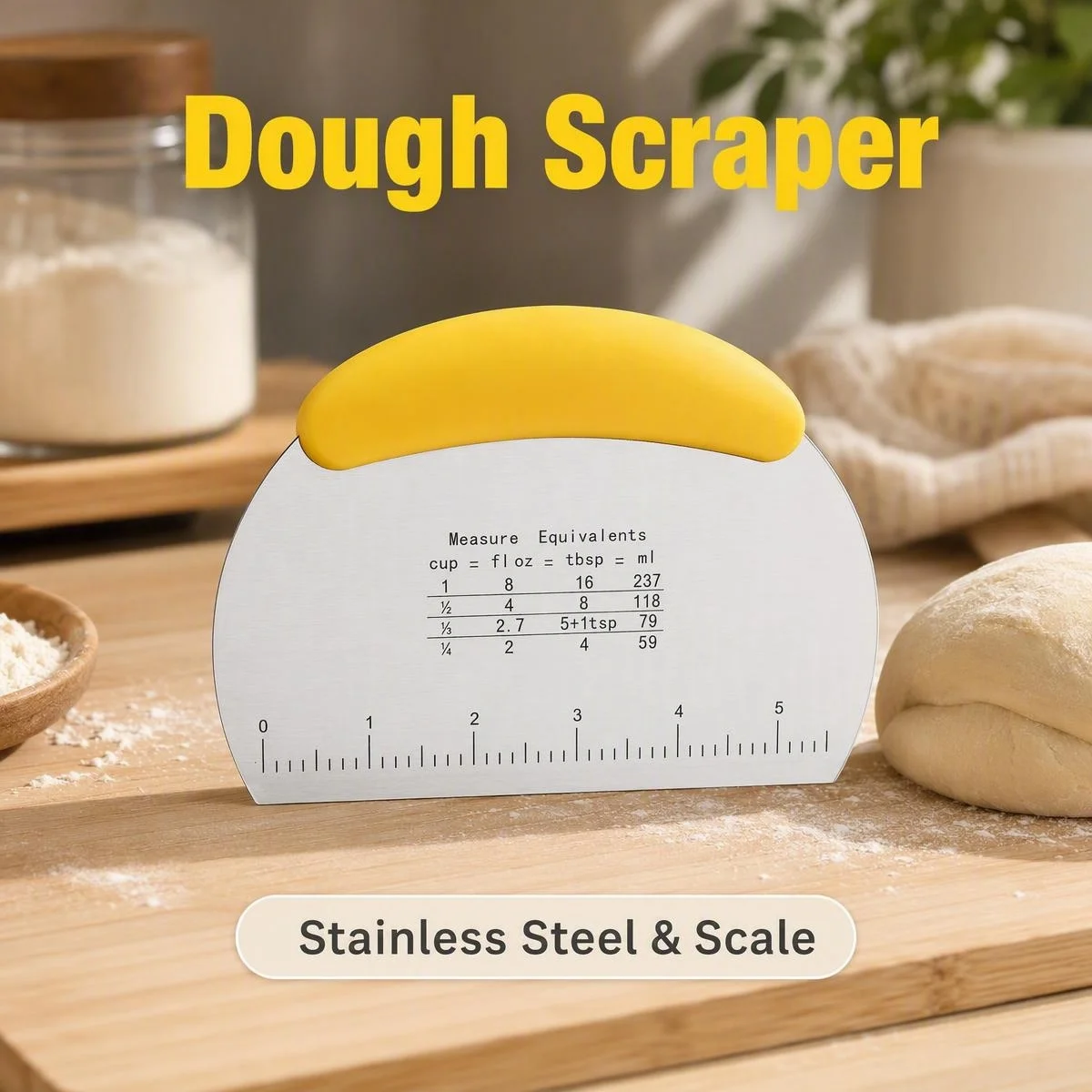 Food Grade Stainless Steel Dough Scraper with Scale Non-stick Pastry Cutter for Baking Pizza Dough Divider