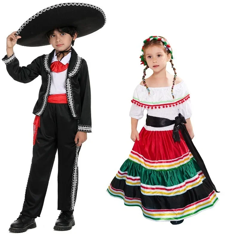 

Halloween Easter Mexican Style Ethnic Costumes Children's Festival Party Performance Clothes Set