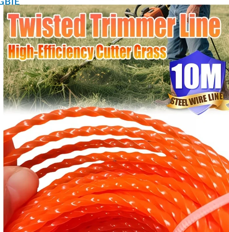 [TL]5M/10M/15M Steel Wire Nylon Grass Trimmer Line Brushcutter Trimmer Rope Lawn Mower Cord Long Round Roll Grass Replacement