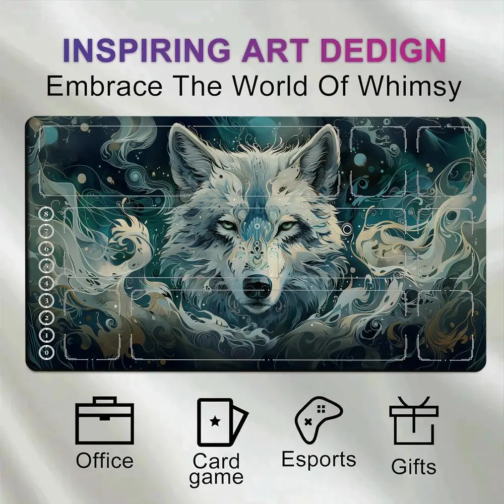 

Wolf Magic mousepad Anime Card mats Diy Runes Battlefielded Kaisa Card Battle Mat Single Player Board Game Battle playmat LOL