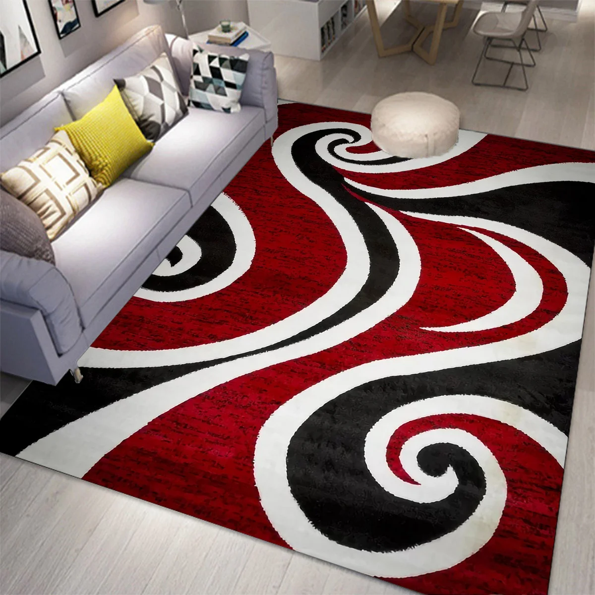 Modern Red Black White Swirl Carpet for Living Room Decor Sofa Table Large Area Rugs Bedroom Bedside Foot Pad Non-slip DoorMat