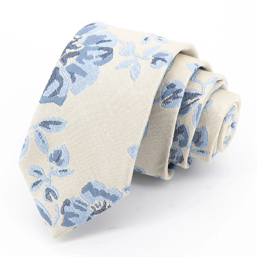 high-quality-fashionable-tie-with-beige-blue-flower-pattern-for-men's-business-dress-shirt-accessories-7cm-narrow-version-tie