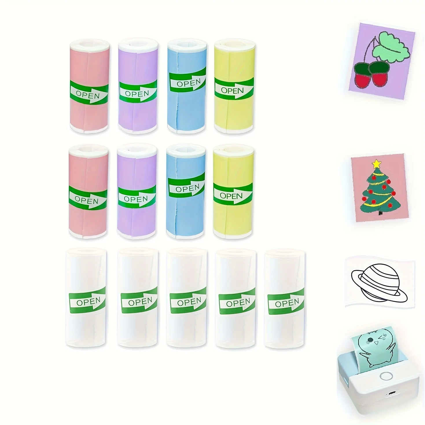 Mini Thermal Color White Self-Adhesive Thermal Paper Roll for Most Mini Printers Photos Lists Study Notes Instant Print Refill