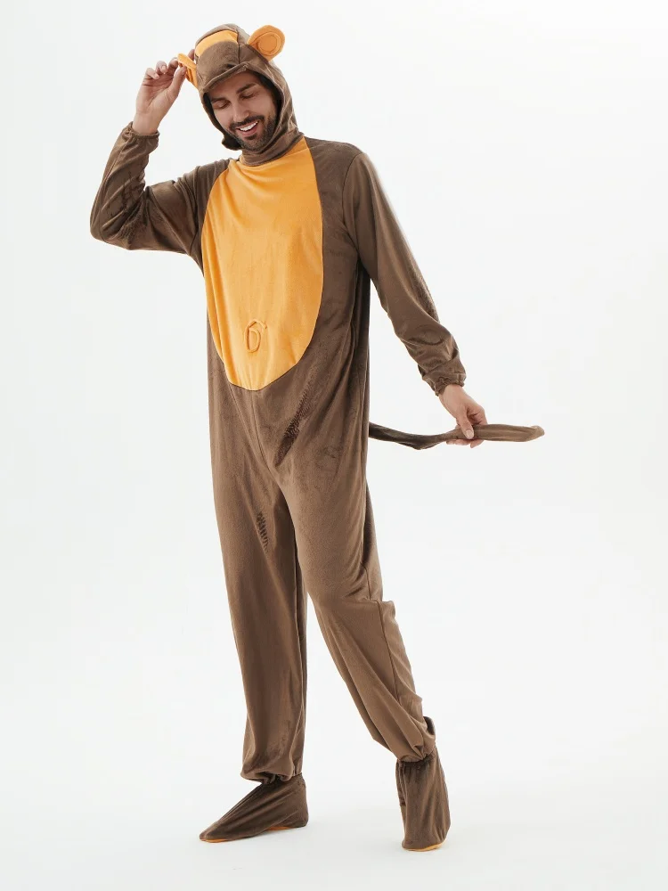 Animal Jumpsuit, Brown Monkey Cosplay Suit, Adult Halloween Party Stage Performance Costume, Both Men and Women Can Wear