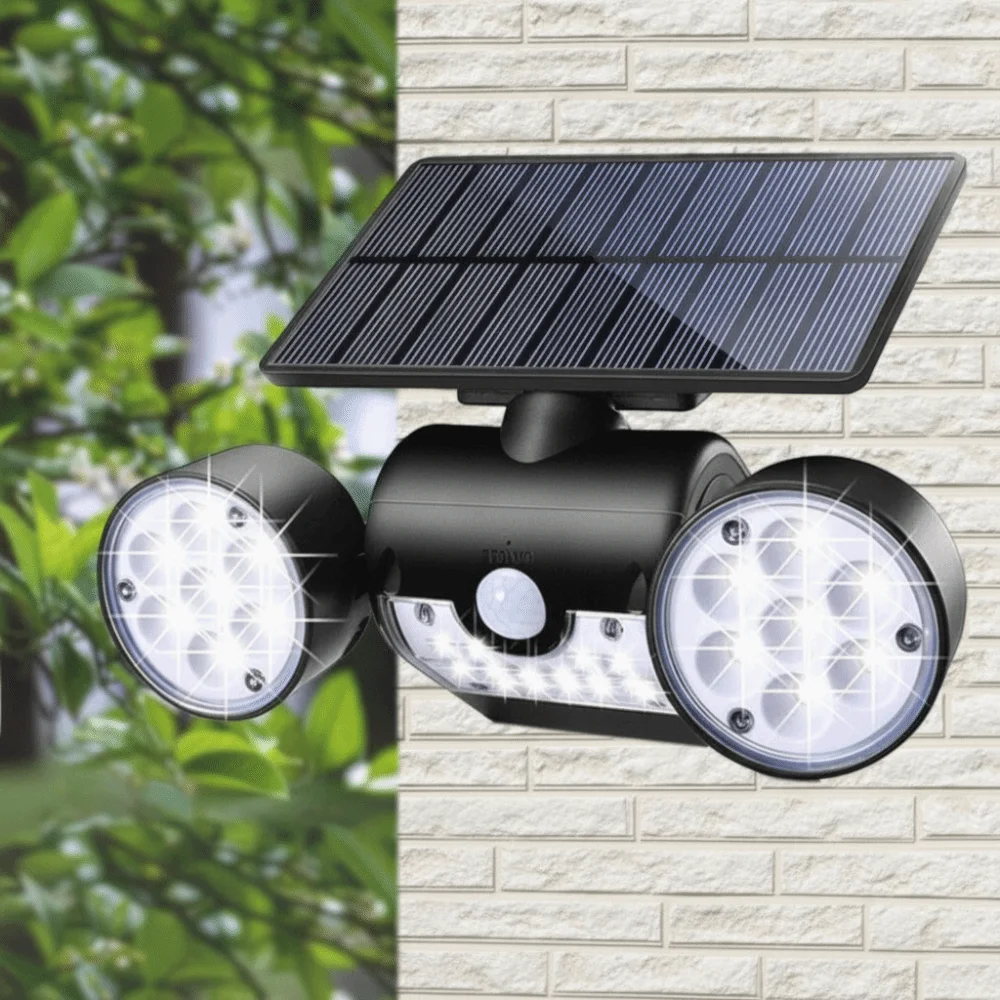 Waterproof Solar Lights Dual Head 360° Adjustable Security Lights 30 LED Rotating Design Motion Sensor Lights Security Lighting