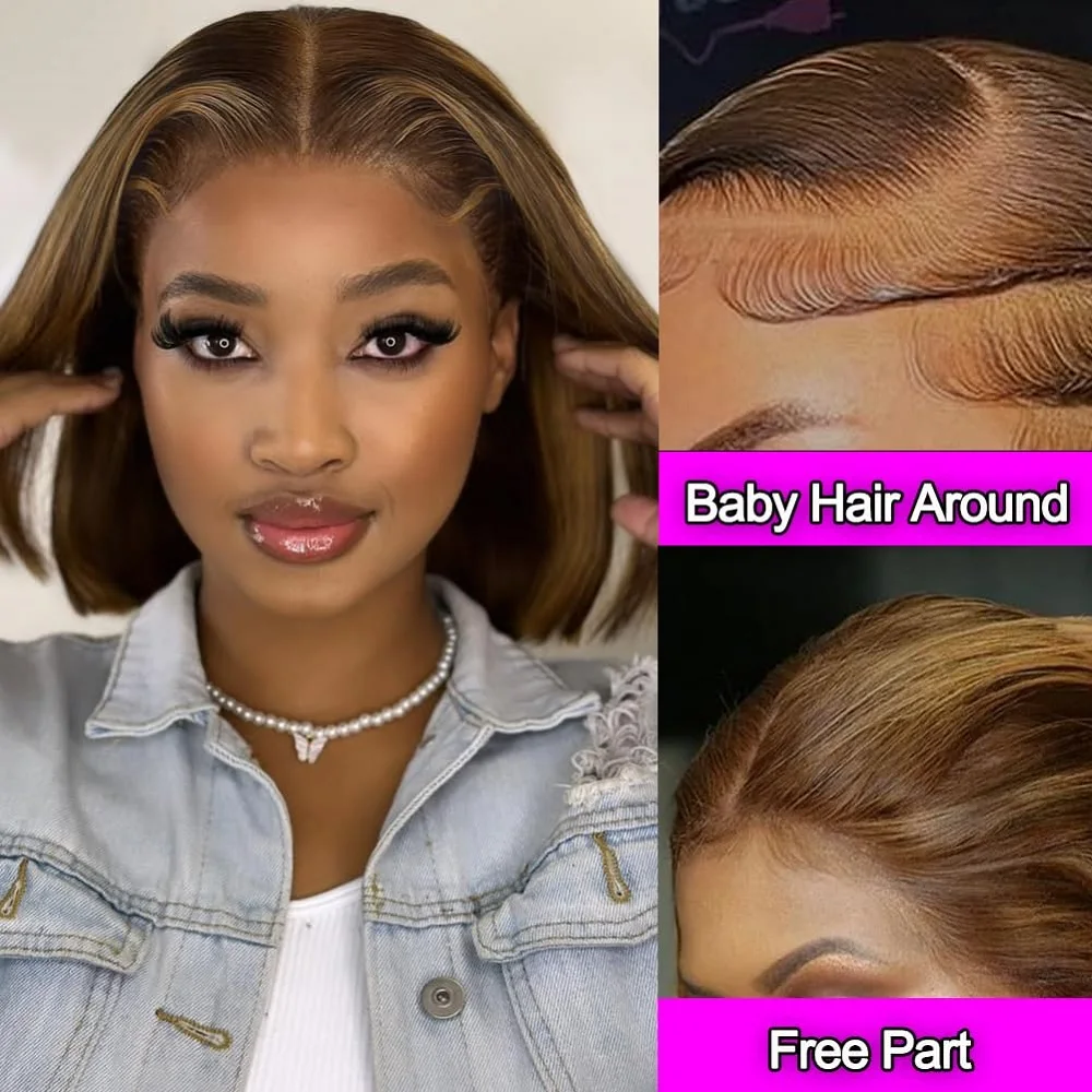 

Bob Lace Front Wig Human Hair Pre Plucked Bob 6X4 HD Lace Frontal Wig With Baby Hair Highlight Bob Wig Human Hair Wear and Go