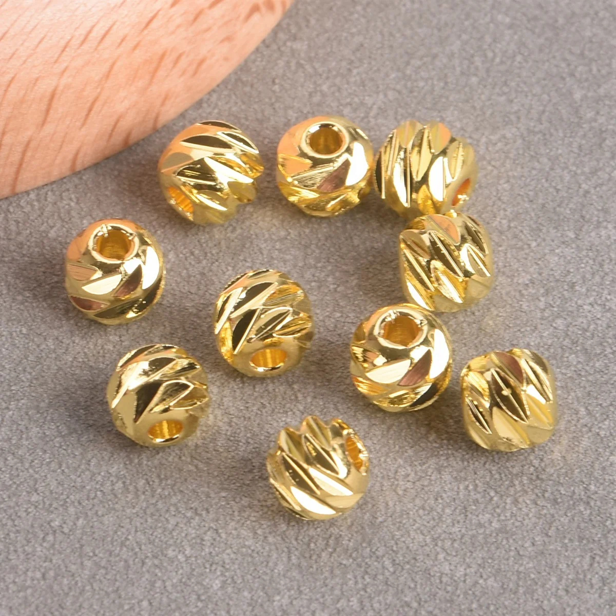 3mm 4mm 5mm 6mm 8mm Round Carved Gold Silver Color Brass Metal Loose Beads Lot For Jewelry Making DIY Crafts Findings