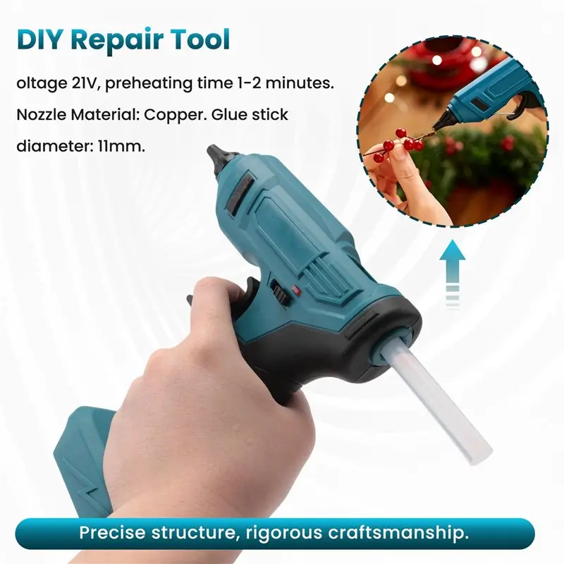 A98E-Cordless Rechargeable Hot Melt Glue Gun 11Mm With 10Pc Glue Sticks For 18V Battery Powered Tools DIY Repair Equipmen