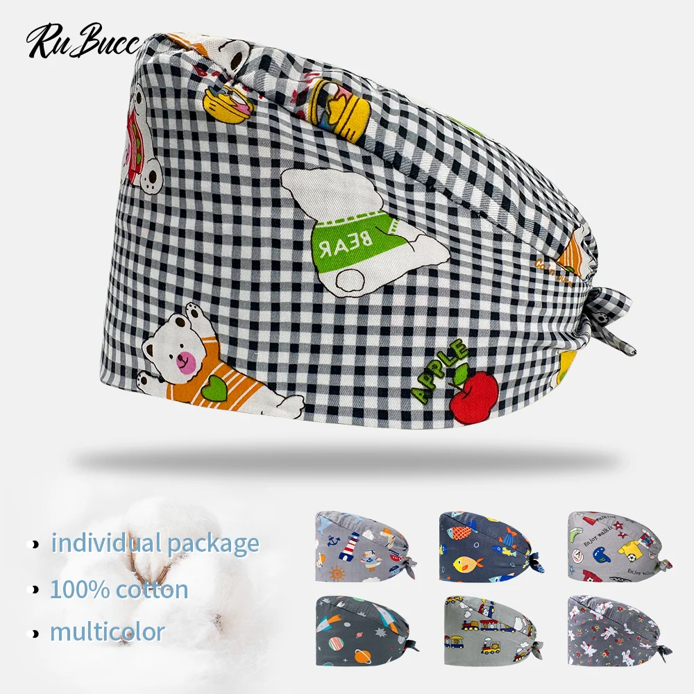 

Cartoon Print Lady Nurse Hat Adjustable Dentistry Scrub Hat Laboratory Work Hat Pet Clinic Scrub Cap Health Service Nursing Caps