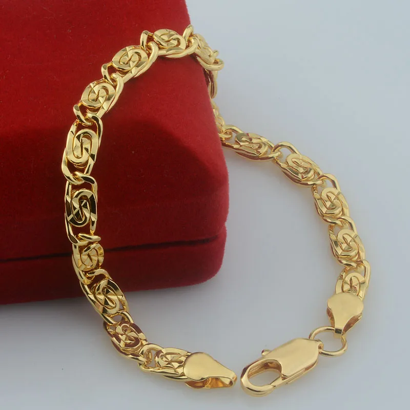 Mens Women Yellow Gold Color Curb Carving Necklace Link Bracelet Set Jewelry