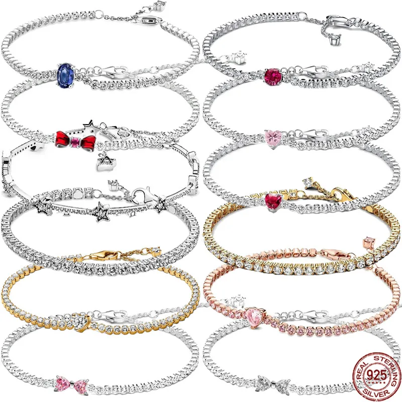 

Hot selling 925 Sterling Silver Classic Heart-shaped Star Shaped Bowknot Tennis Bracelet Exquisite Charm Jewelry Party Gifts