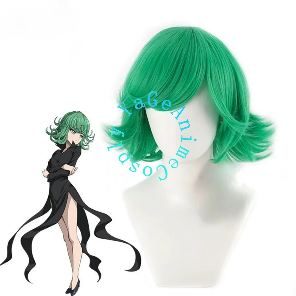 One Punch Man Tatsumaki Cosplay Wig Green Short Curly Flip Hair Style Character Hairpiece Anime Event Accessory