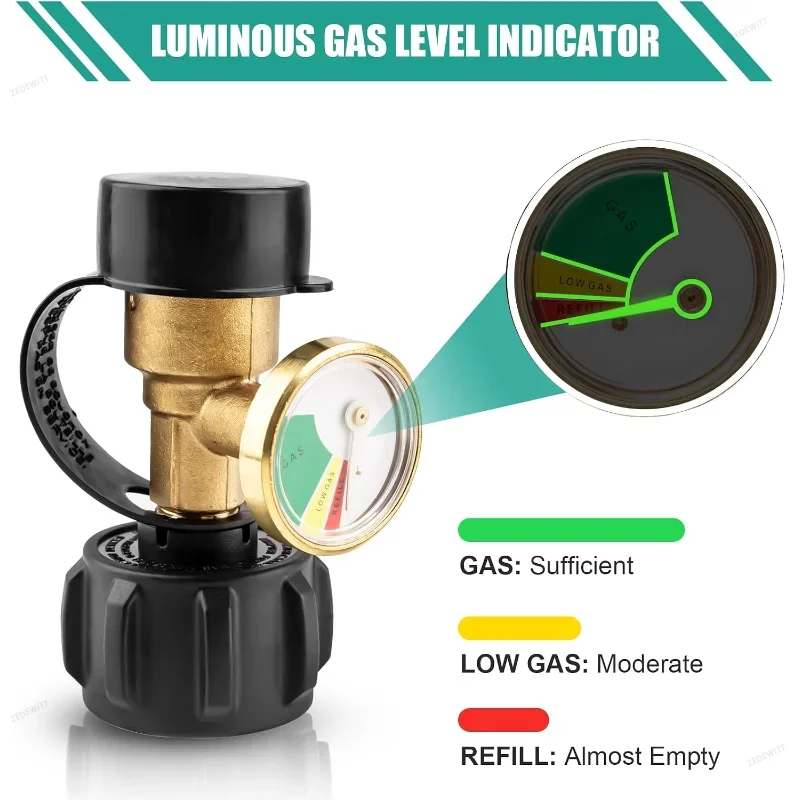 Heavy Duty Solid Brass Propane Tank Adapter QCC1 POL Pressure Gauge Level Indicator for RV Camper BBQ Grill Heater Cylinder