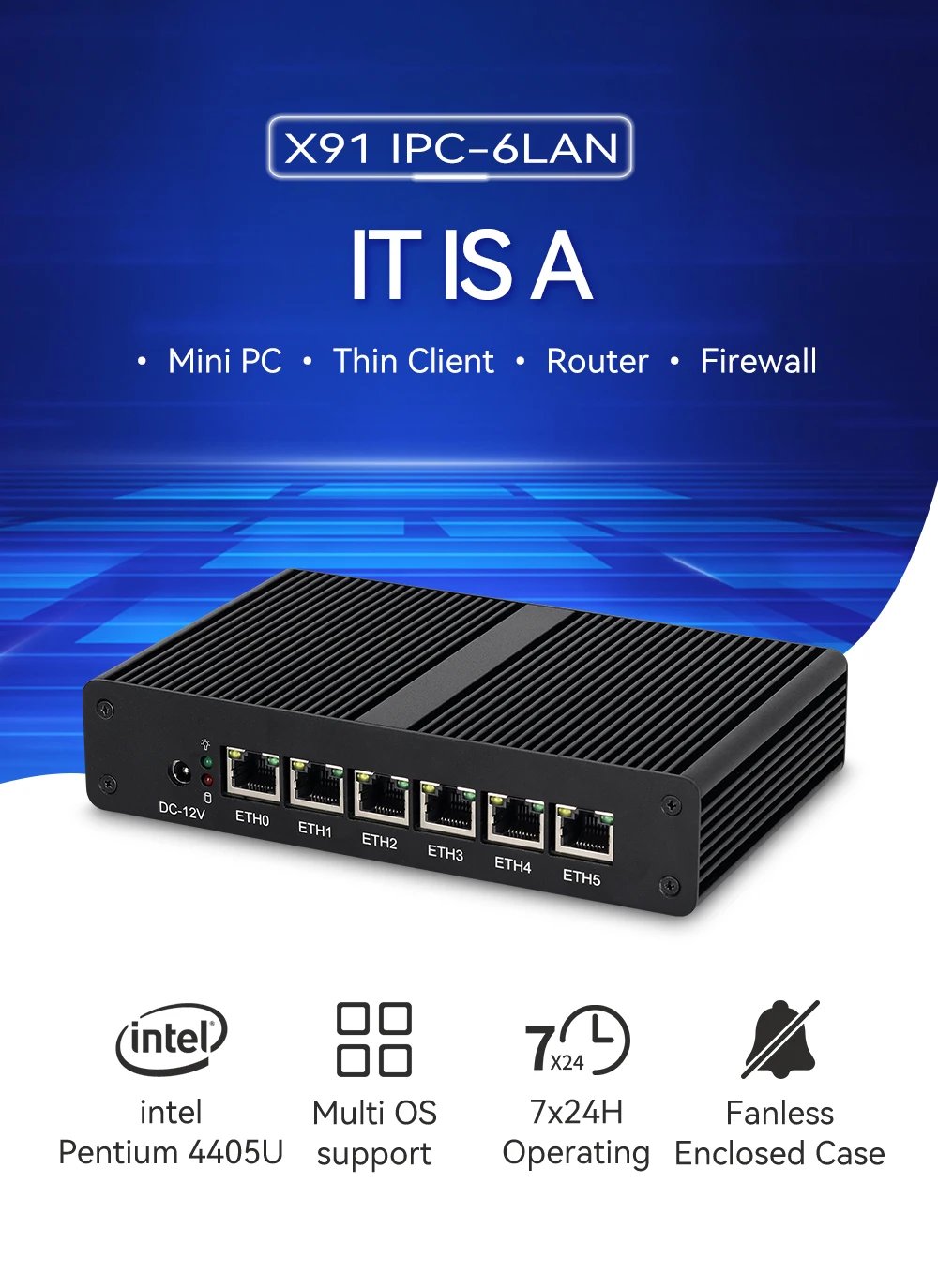 Imagem -02 - Mini pc Pentium 4405u 6x Intel I211at Pxe Wol Wifi 3g 4g Sim Windows Linux Pfsense X86 Roteador so Firewall