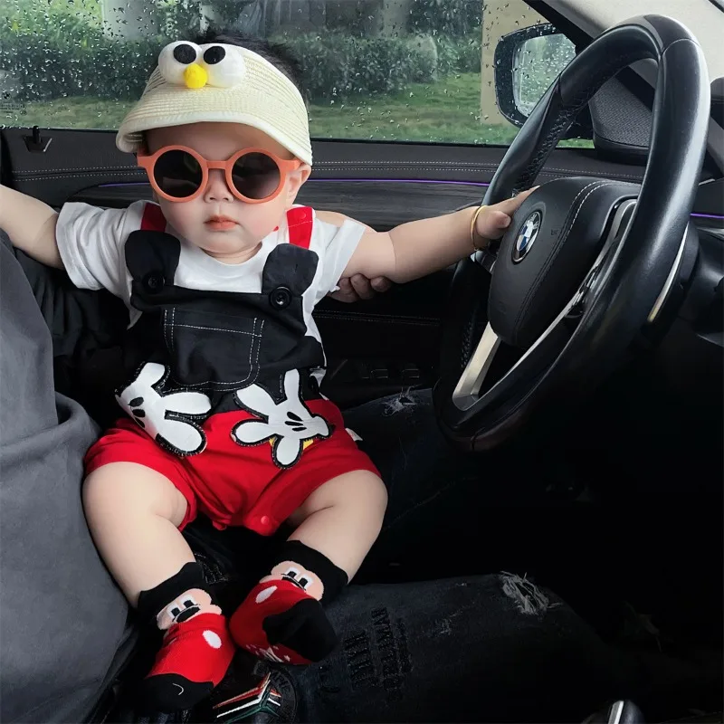 Disney Mickey Mouse One Piece Jumpsuits Baby Clothes Cartoon Style Loose Crawling Suit with Wrap Ass 0-2 Years K3902