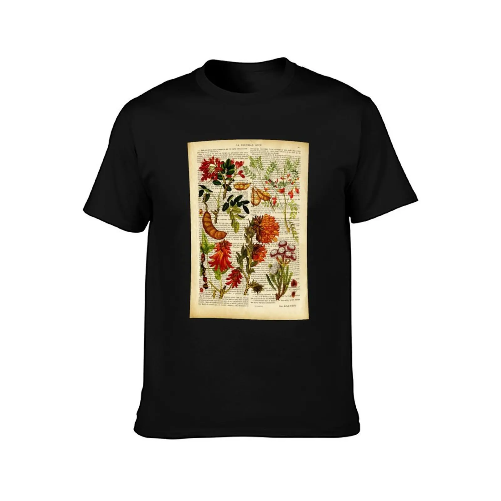 Botanical print, on old book page - garden flowers T-Shirt Casual Work Wear T-Shirt
