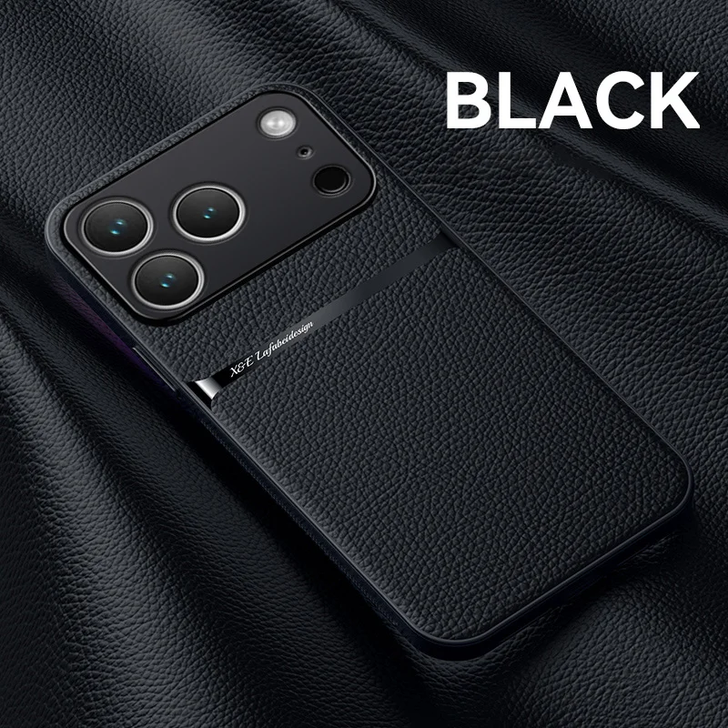 Hautfreundliche Schutzhülle mit Litschi-Muster aus Leder für iPhone 17 Air 16 E 15 14 13 12 11 Pro X XR XS Max Plus Magnetische Abdeckung