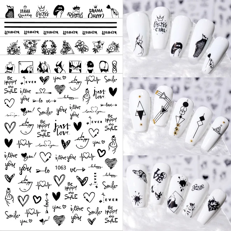 1pc 3D Flower Women Face Sketch Abstract Nail Sticker Butterfly Image Sexy Girl Sliders for Nails Art Decorations Manicure Decal