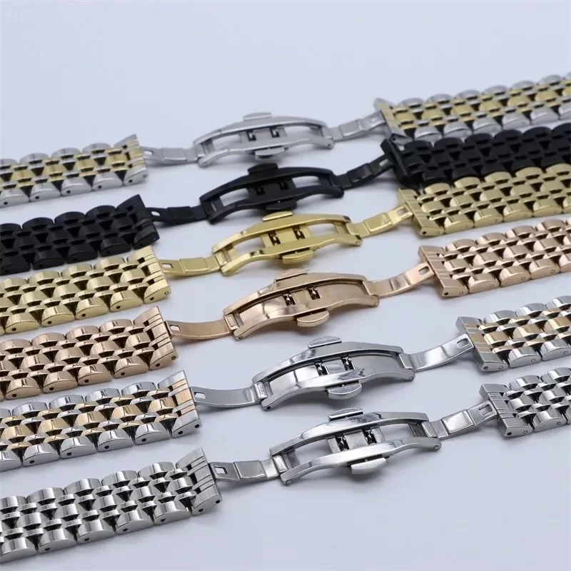 Твердый ремешок для часов из нержавеющей стали, твердый браслет с двойной застежкой-бабочкой 10/12/13/14/15/16/17/18/19/20/21/22/23/24