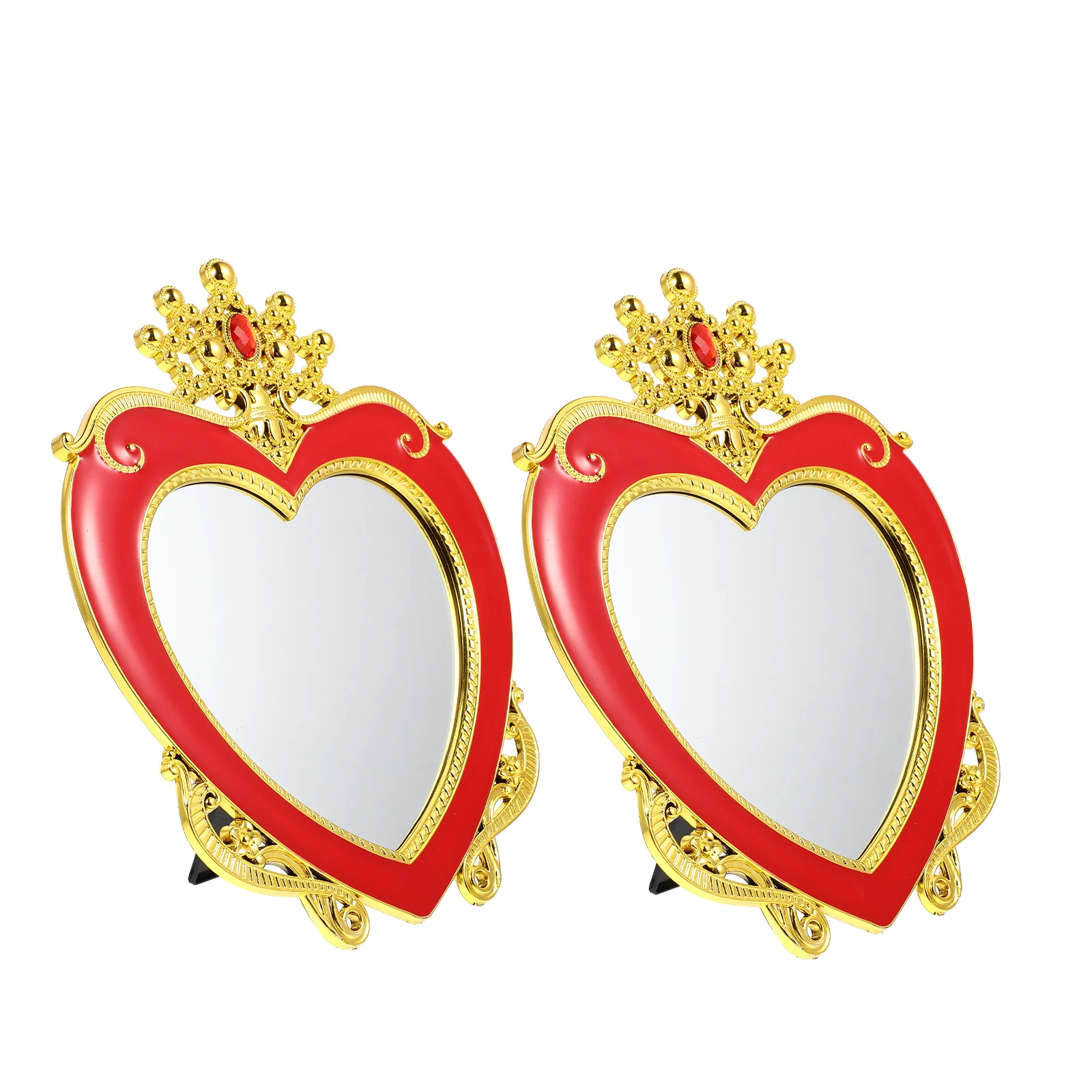 2 pçs coração coroa design estilo retro espelhos de maquiagem casamento desktop espelho decorativo quarto banheiro suporte mesa