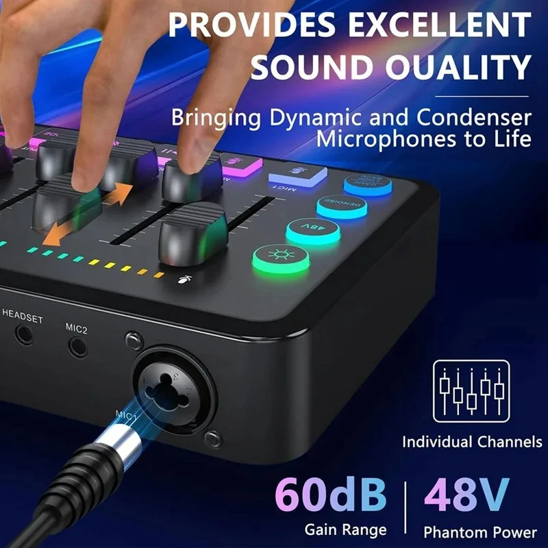الألعاب جهاز مزج الصوت تأثير بطاقة الصوت RGB البث المباشر DJ تحكم وحدة التحكم ميكروفون واجهة الصوت خلاط خلاط Soundpad